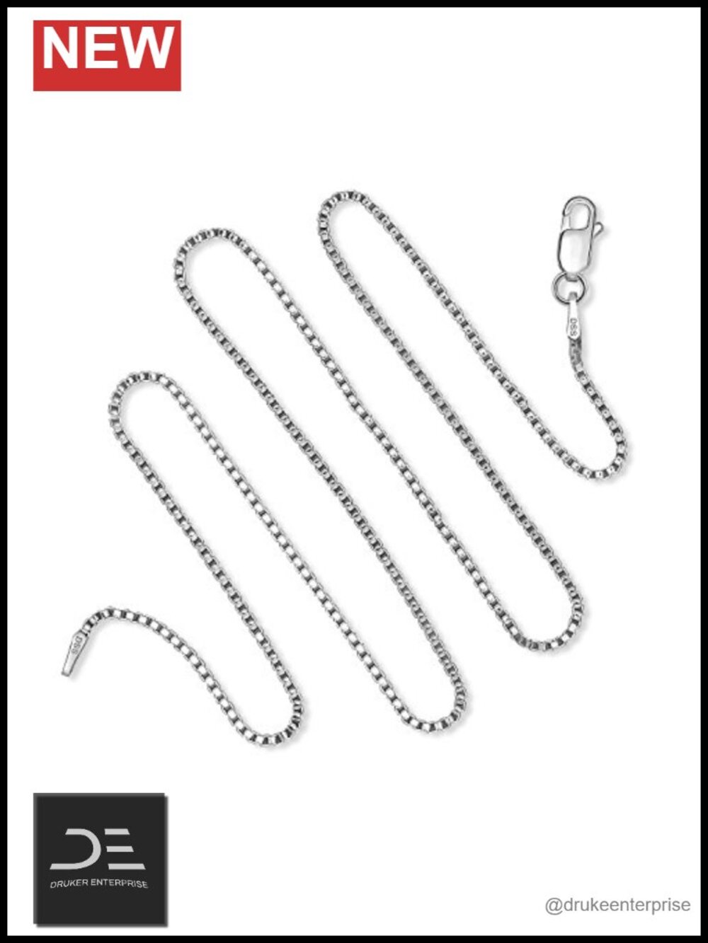 925 Sterling Silver Italian Rhodium Plated Box Chain Necklace 30" Lobster Clasp